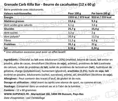 Grenade Carb Killa Protein Bar Beurre de cacahuètes (12 x 60 g)-1