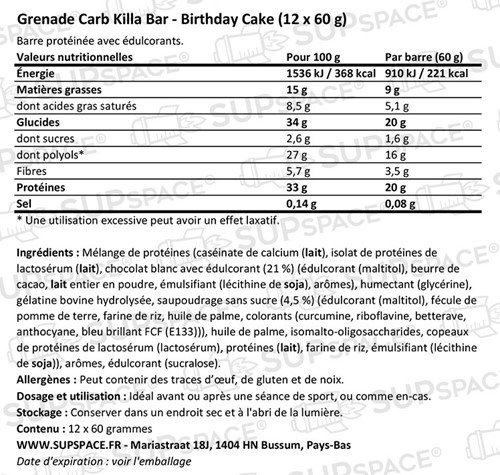 Grenade Carb Killa Protein Bar Birthday Cake (12 x 60 g)-1
