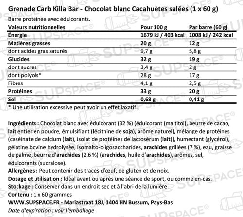 Grenade Carb Killa Protein Bar Cacahuètes salées Chocolat blanc (1 x 60 g)-1