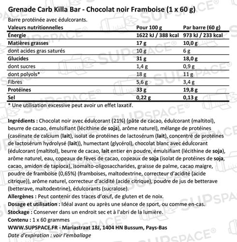 Grenade Carb Killa Protein Bar Chocolat noir Framboise (1 x 60 g)-1