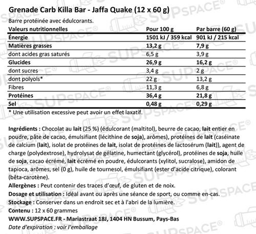 Grenade Carb Killa Protein Bar Jaffa Quake (12 x 60 g)-1