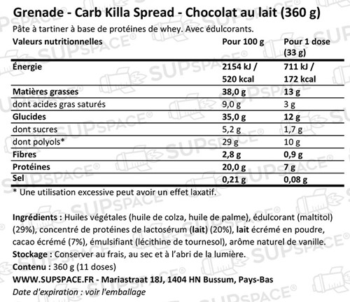 Carb Killa Spread Chocolat au lait (360 g)-1