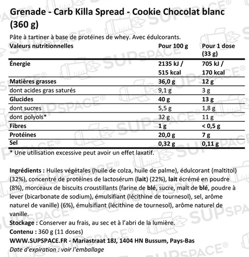 Carb Killa Spread Cookie Chocolat blanc (360 g)-1