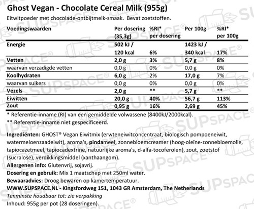 Ghost Vegan Chocolate Cereal Milk (907 gr)