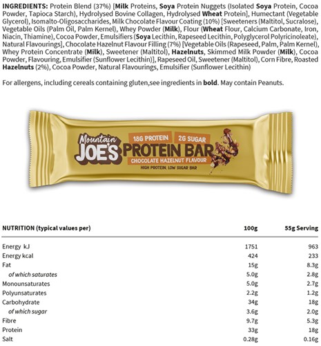Mountain Joe's Protein Bar Chocolat Noisette (12 x 55 g)-3