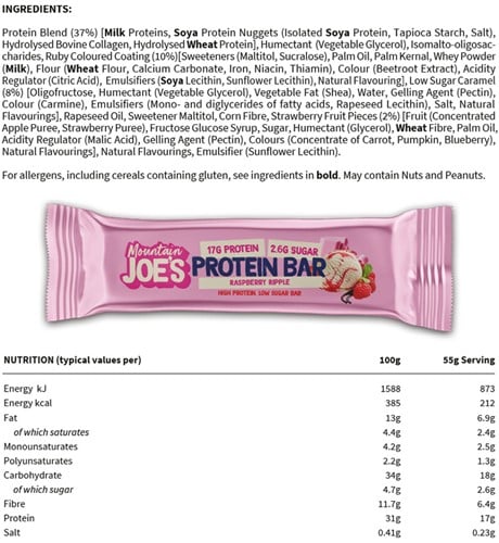 Mountain Joe's Protein Bar Raspberry Ripple (12 x 55 g)-3