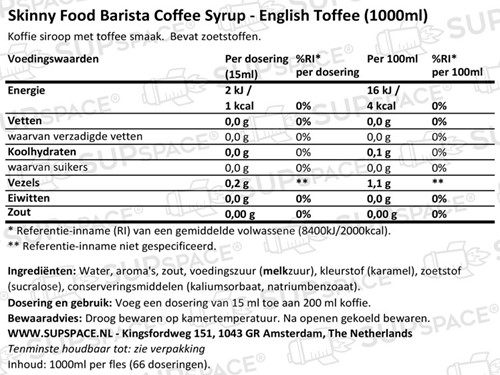 Skinny Barista Coffee Syrup English Toffee (1000 ml)