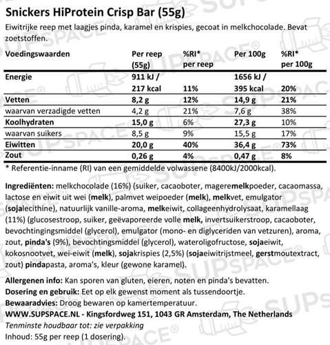 Snickers HiProtein Crisp Bar (12 x 55 gr)