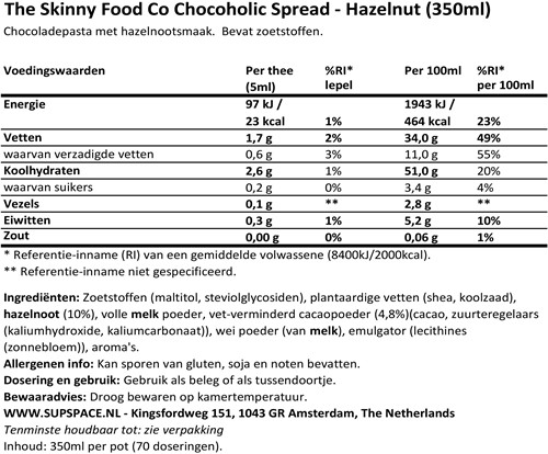 Skinny Chocoholic Spread Hazelnut (350 gr)
