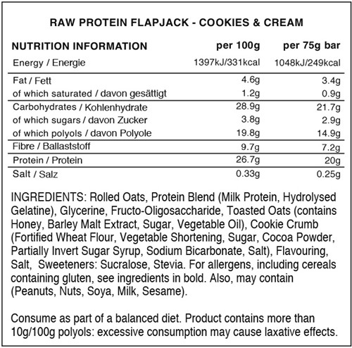 Warrior Raw Protein Flapjack Cookies & Cream (12 x 75 g)-2
