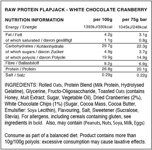 Warrior Raw Protein Flapjack Chocolat blanc Cranberry (12 x 75 g)-2